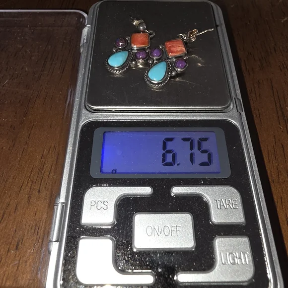 Navajo Native American Southwestern Sterling Silver Turquoise Cluster Earrings - Picture 13 of 13